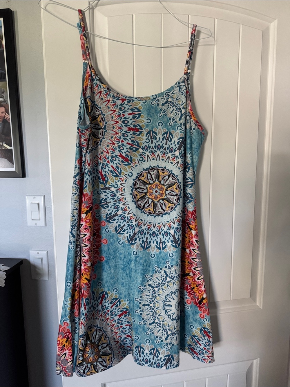 Boho Medallion Print Swing Dress size L/Xl with adjustable straps